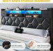 King Size Bed Frame with 2 Storage Drawers and Storage Headboard, Upholstered Platform with Charging Station and LED Light, No Box Spring Needed, Noise Free, Easy Assembly, PU Leather Black
