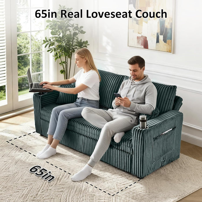 65Inch Sleeper Sofa Bed CorduroyFabric Emerald Green