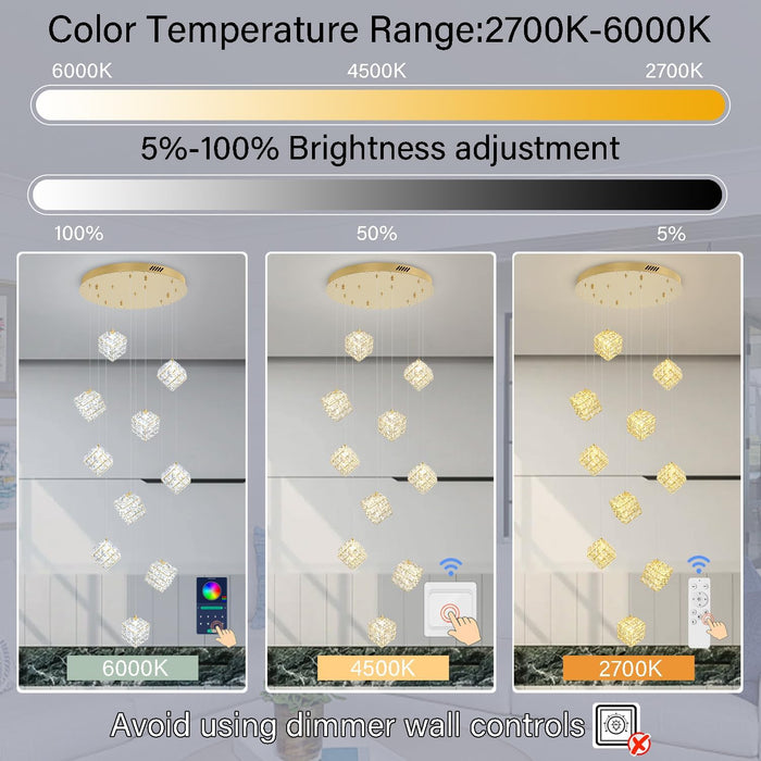 Gold Crystal LED Chandelier Staircase Ceiling Light