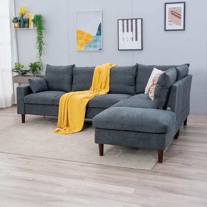 Sectional Sofa Living Room Furniture Set L Shape Couch Linen Fabric for Home Room Decor Bedroom,3 Seater Left Facing Chaise (Grey, 6 Seater Corner with Bulit-In USB Chaise)