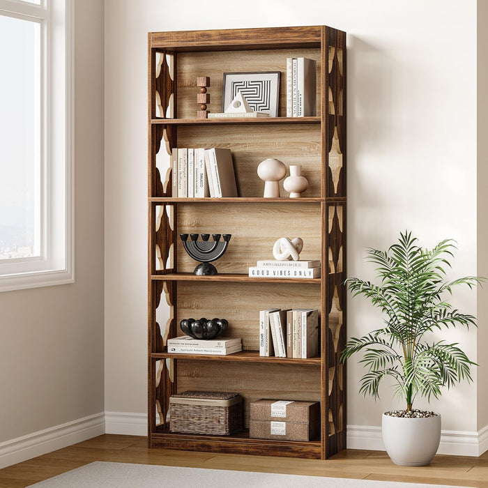 Tall Five Tier Engineered Wood Bookshelf Freestanding