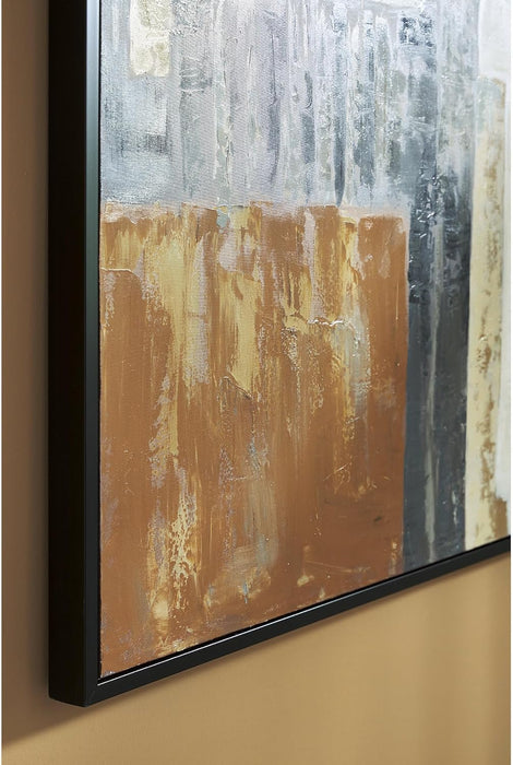 Howford Contemporary Rectangular Abstract Framed Hand-Painted Wall Art 48 X 72 Inches, Black & Gray