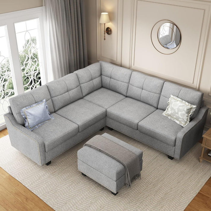 Convertible Sectional Sofa with Storage Ottoman L Shaped Couch for Small Apartment Reversible Sectional Sofa for Living Room,Light Grey