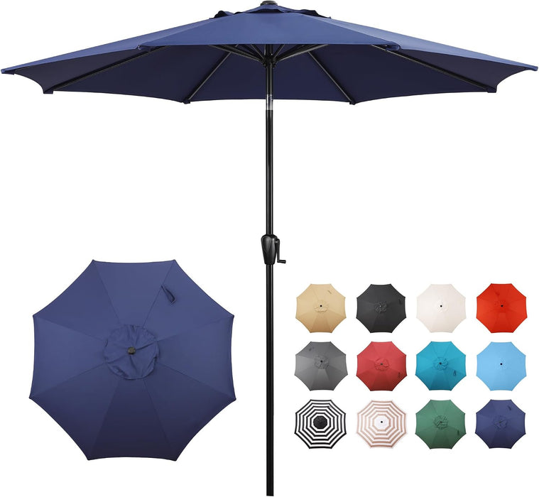 9' round Patio Umbrella with Push-Button Tilt and Hand Crank Lift System, Market Umbrella for Porch, Deck, and Patio