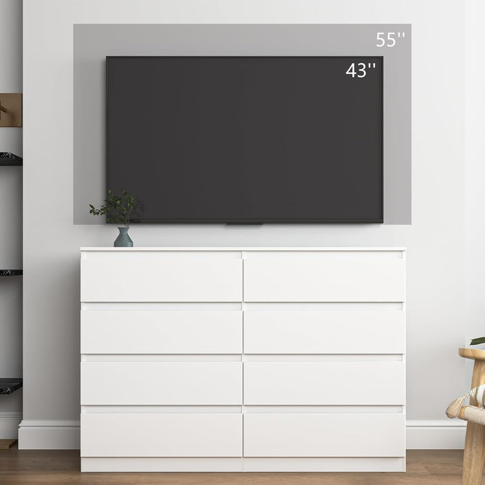 White 8 Drawer Dresser for Bedroom,Modern Deep Drawer Dresser,Wide Storage Chest of Drawer for Closet,Wood Storage Organizer Furniture for Living Room