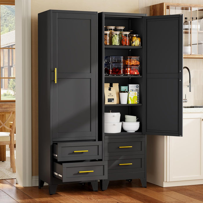 Tall Black Metal Storage Cabinet IndustrialGrade 67Inch