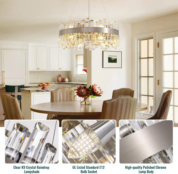 Crystal Chandelier 12 Light Brushed Nickel Dimmable