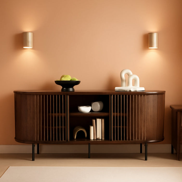 65 Inch TV Stand for Tvs up to 75 Inch, Mid Century Modern Entertainment Center with Storage and Adjustable Shelves, Curved Profile Design,Media Console with Cable Management for Living Room, Brown