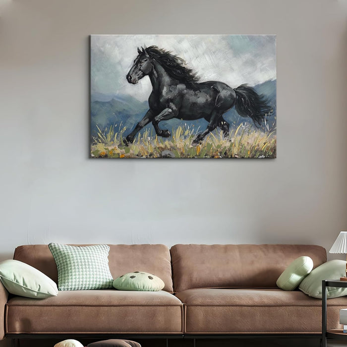 Dynamic Horse Canvas Wall Art,Galloping Horses with Hand-Painted Detail Highlights Modern Painting for Living Room,Ready to Hang