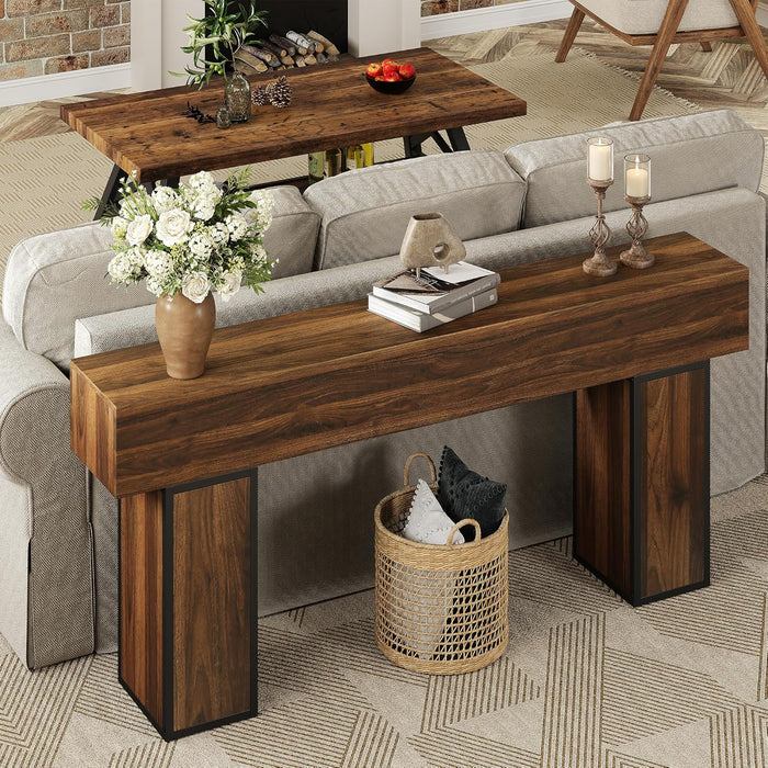 70.9-Inch Long Console Table, Wooden Sofa Table behind Couch Tables, Farmhouse Entryway Table Accent Table for Entrance, Hallway, Living Room, Foyer, Rustic Brown