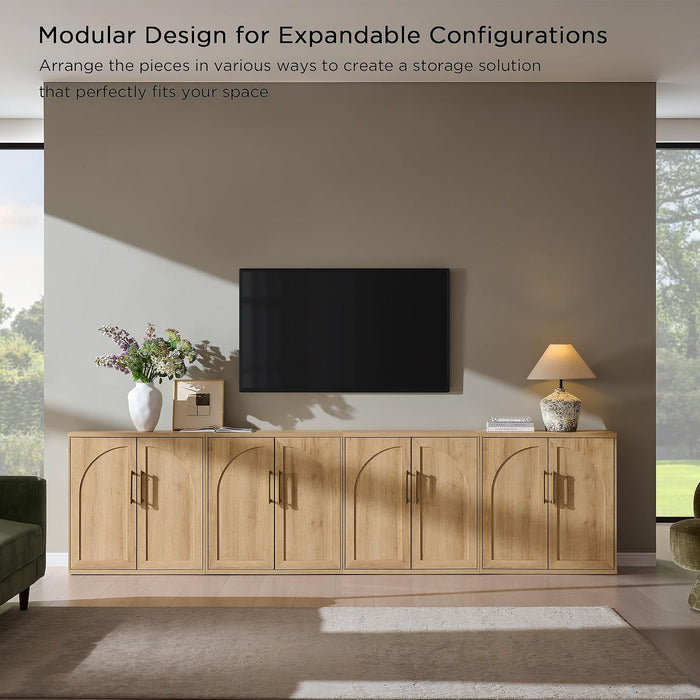 Arched Door Sideboard Buffet Cabinet Set of 2, Natural Oak
