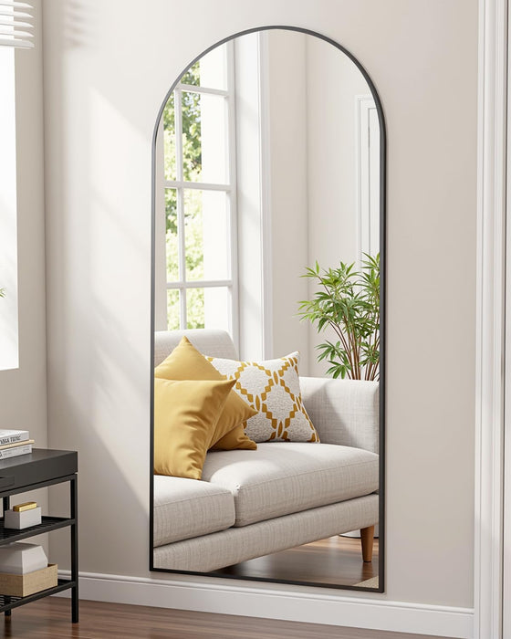 Full Length Mirror, 71"X32" Floor Standing Mirror Freestanding, Full Body Mirrors with Stand for Bedroom, Hanging Mounted for Living Room Cloakroom, Black, Arched Style