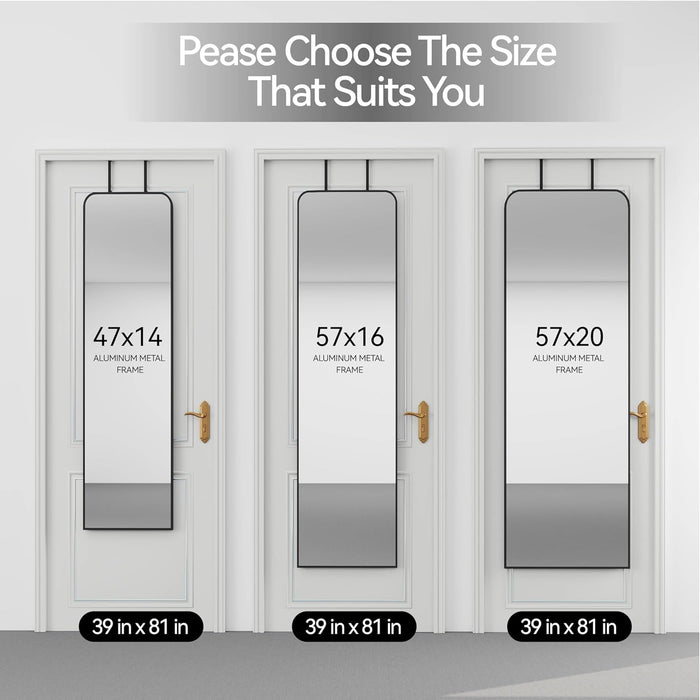 57X20 Door Hanging Full Length Mirror, Floor (Height 5.7Ft Just Body in 1.3Ft) or Wall Mounted Metal Frame Rectangle Dressing Mirrors for Bedroom Bathroom Living Room 57 Inch Black
