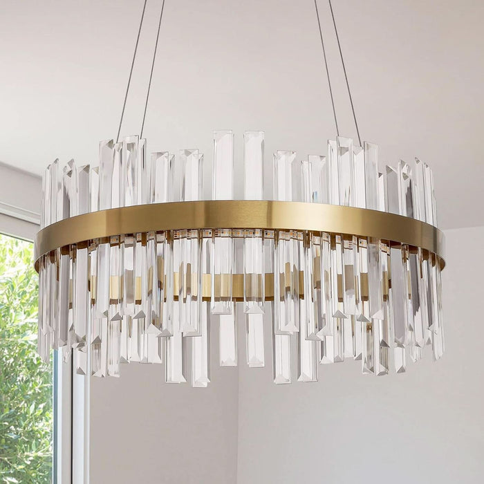 19.7'' Dimmable Modern LED Crystal Chandeliers,Gold Chandelier Light Fixture, 3 Colors Contemporary Pendant Ceiling Light for Dining Room Living Room Kitchen Island Entryway Foyer ,With Remote Control