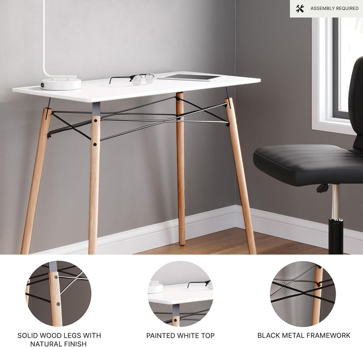 Signature Design by Ashley Jaspeni Industrial Home Office Desk, Painted White Top, Black Metal Framework, Wood, 36" W X 18" D X 29.75" H, White & Light Brown