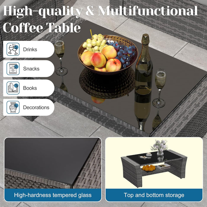 4 Piece Patio Furniture Sets, All-Weather Wicker Conversation Sets, Outdoor Rattan Sectional Sofa Chair with Cushions and Coffee Table for Balcony, Garden, Backyard,Grey/Light Grey