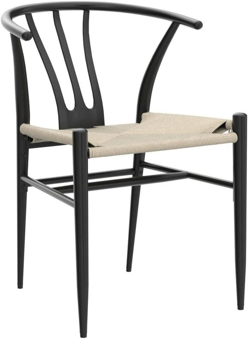 2PCS Weave Chair Mid-Century Modern Dining Chair Rattan Chair Weave Dining Chair Armchairs Black Dining Chair Accent Chair for Kitchen, Dining, Living Room Side Chairs Hemp Seat, Black