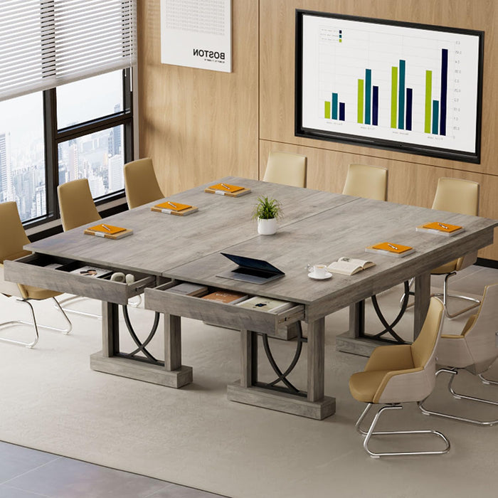 Wooden Dining Table for 6-8 People with 2 Large Drawers, 71 in Long Farmhouse Rectangular Kitchen Dining Table & Thick Table Top, Sturdy Frame, for Big Family, Dinette, Rustic Gray