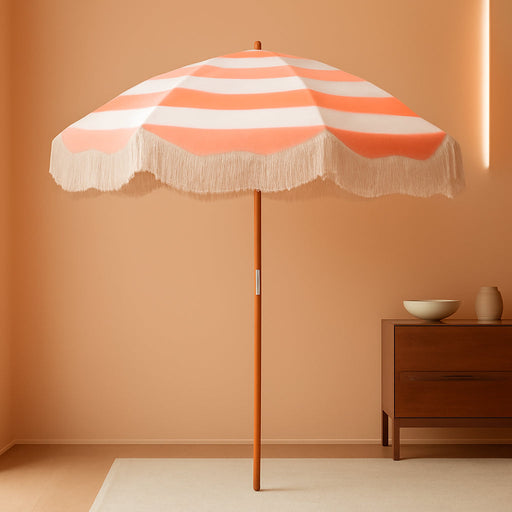 Upgraded Boho Fringe Umbrella, 6.5Ft Canvas Umbrella