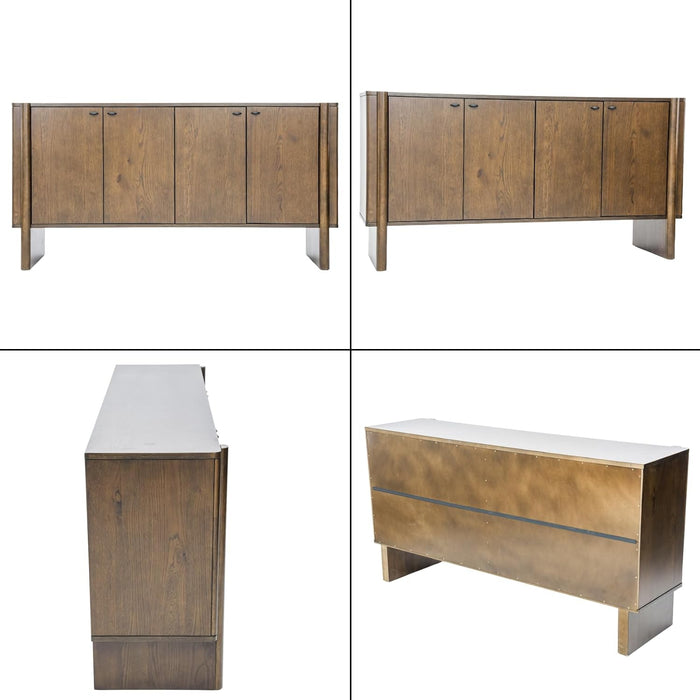 Brown Sideboard Buffet Cabinet, Modern Storage Accent Entryway Cabinet with 4 Doors, Farmhouse Wooden Buffet Media Console Credenza for Living Room/Kitchen/Hallway