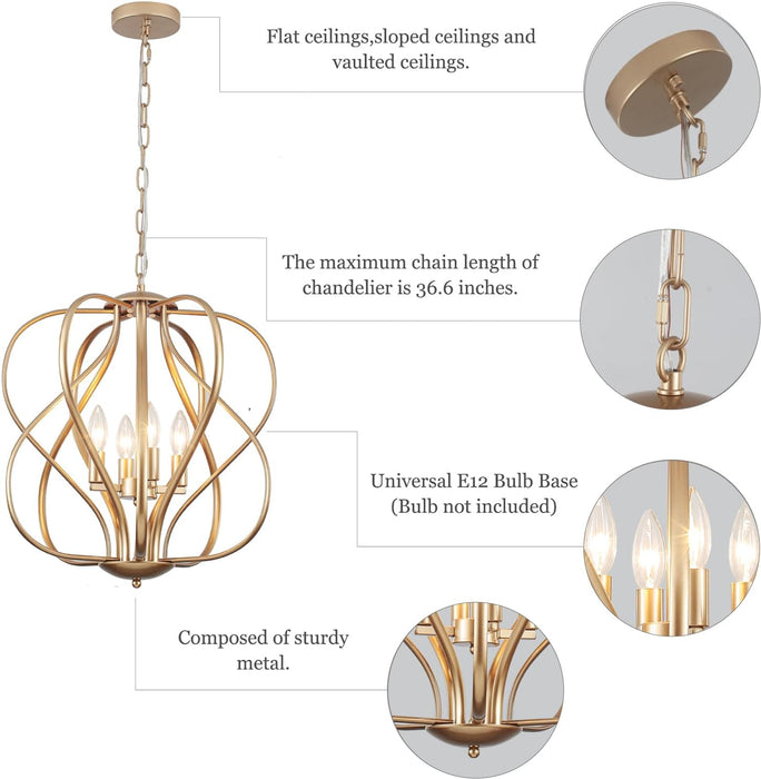 17" Gold Chandelier Geometric Metal Modern Industrial Chandeliers Lighting for Farmhouse Living Room Entryway Kitchen