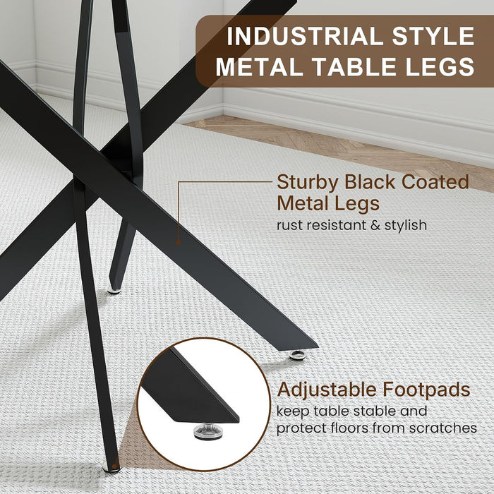35.5" Glass Dining Table for 4, round Tempered Glass Kitchen Table | Modern Circle Glass Dinner Table with Black Metal Legs for Space Saving Dining Room Apartment Home Office