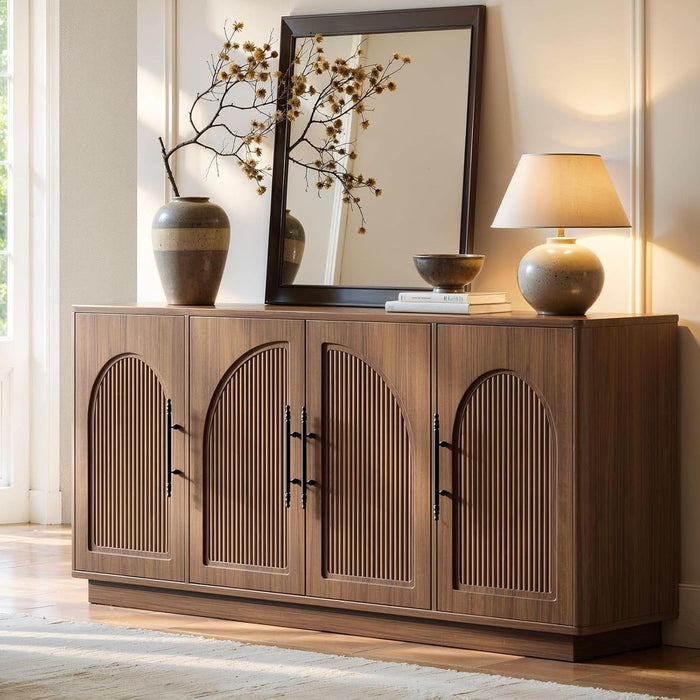 67IN Walnut Fluted Sideboard Buffet Cabinet with Storage