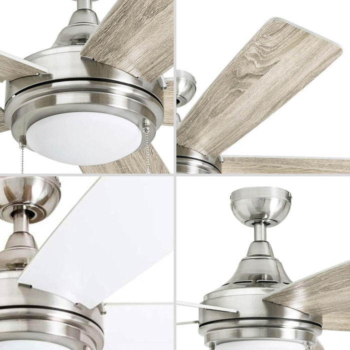 Ceiling Fans Ventnor, 52 Inch Modern Farmhouse Indoor LED Ceiling Fan with Light, Pull Chain, Three Mounting Options, Dual Finish Blades, Reversible Motor - 50606-01 (Brushed Nickel)
