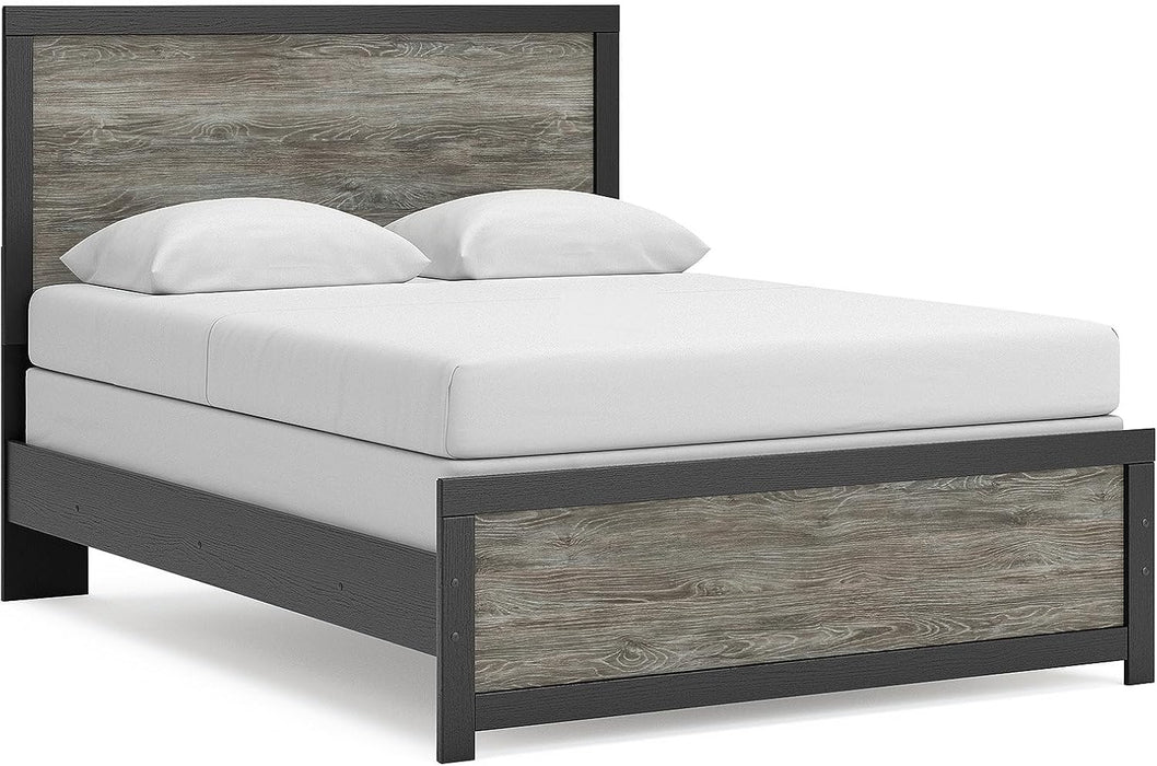 Signature Design by Ashley Jonnifer Queen Bed Frame with Headboard, Two-Tone Textured Look, Engineered Wood and Decorative Laminate, Warm Gray and Matte Black