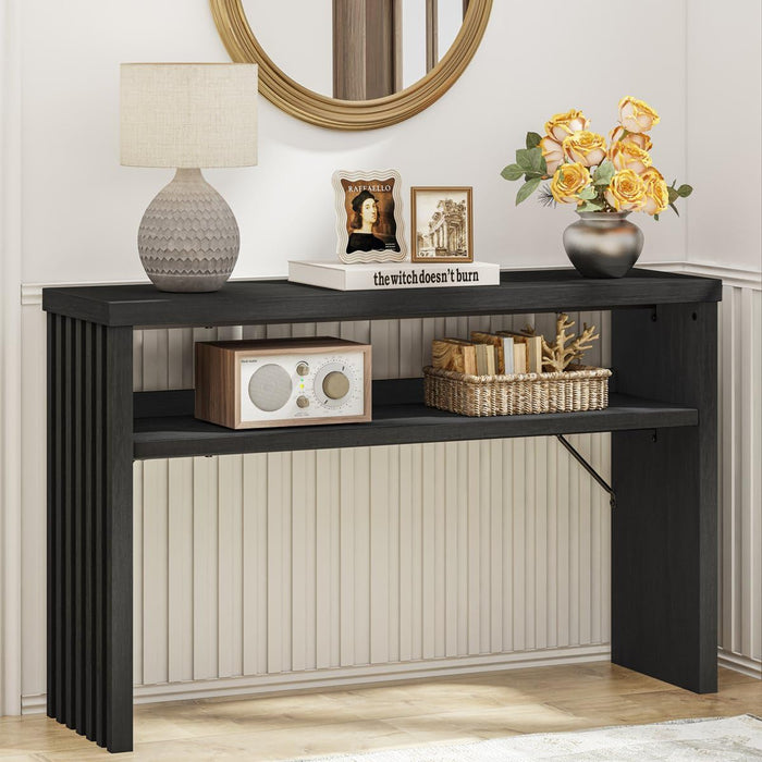 Black Console Table 47 Inches, Entryway Table with Storage, Sofa Tables Narrow Long, Wooden Couch Tables behind Sofa for Living Room, 2 Tier Entrance Tables