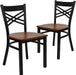 2 Pk. HERCULES Series Black ''X'' Back Metal Restaurant Chair - Cherry Wood Seat