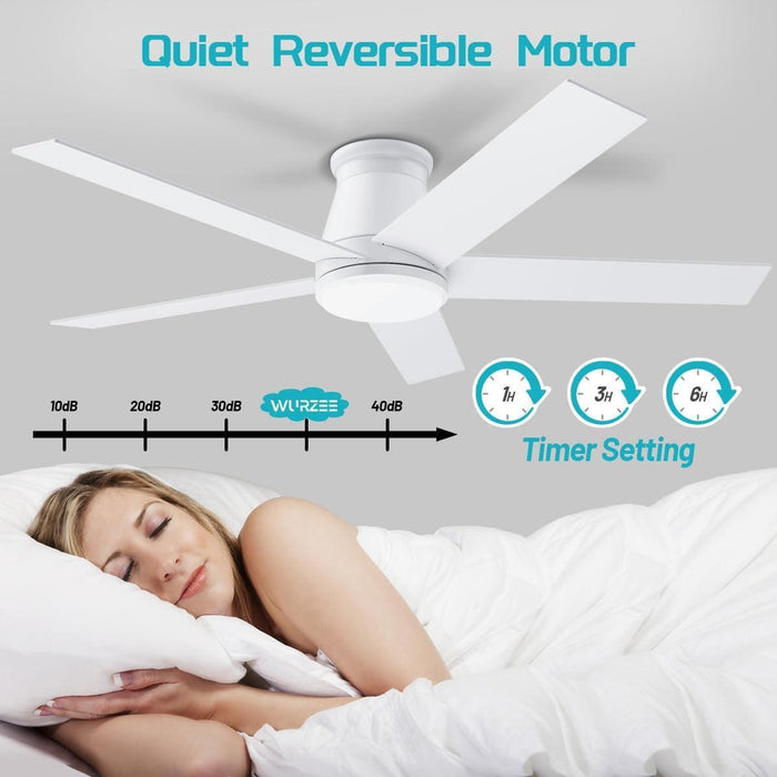 52" Ceiling Fan with Light, White,6 Speeds DC Reversible Motor,Timing, Dimmable for Bedroom, Kitchen, Patios