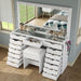 White Vanity Desk With Illuminated Mirror Lighting