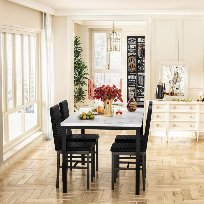 Extravagant Faux Marble Dining Table Set WhiteBlack