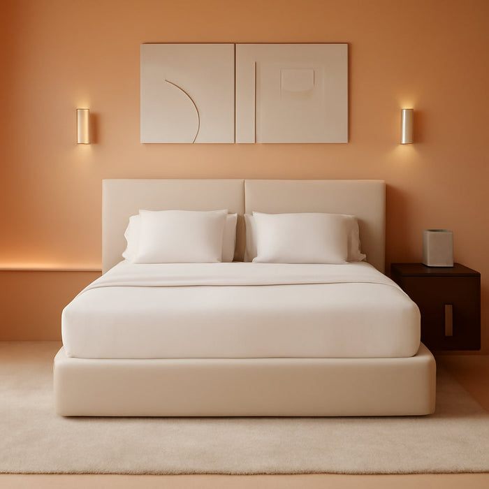 Cloud Queen Platform Bed Frame with Plush Headboard 6-Inch, Easy Assembly, Noise-Free Stability (Beige, Queen (U.S. Standard))