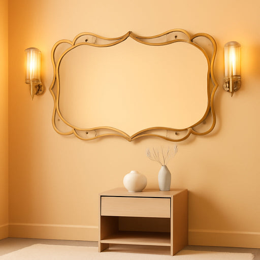 Large Gold Vintage Mirror: 30"X60" Scalloped Long Wall Mirrors