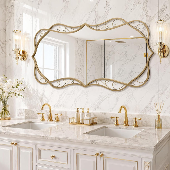 Large Gold Vintage Mirror: 30"X60" Scalloped Long Wall Mirrors