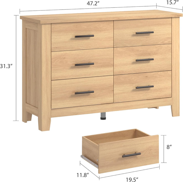 Dresser for Bedroom, 47 Inch Wide Wood Chest of Drawers, Large Storage Organizer with Deep Drawers & Stable Legs, Modern Farmhouse Dresser for Living Room, Entryway, Natural