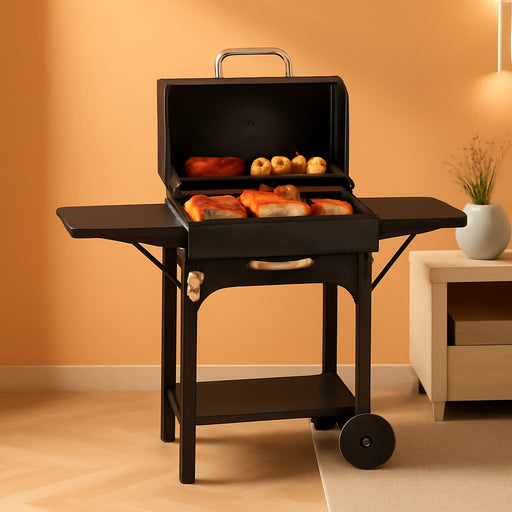 Charcoal Grills with Two Side Tables, 332 SQIN Cooking Area Outdoor Smoker Barbecue Bbq Grill for Camping, Patio,Backyard Party, Picnic, Black