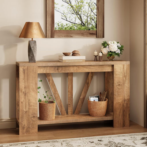 Console Table for Entryway, 47 Inches Narrow Sofa Table behind the Couch, Farmhouse Wood Entry Table with Storage Shelves for Hallway Foyer Living Room, Rustic Wood Grain