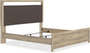 Signature Design by Ashley Hollymount King Size Bedframe, Bed Frame with Upholstered Panel Headboard, Touch LED Lighting with 3 Brightness Levels, Warm Oak Finish
