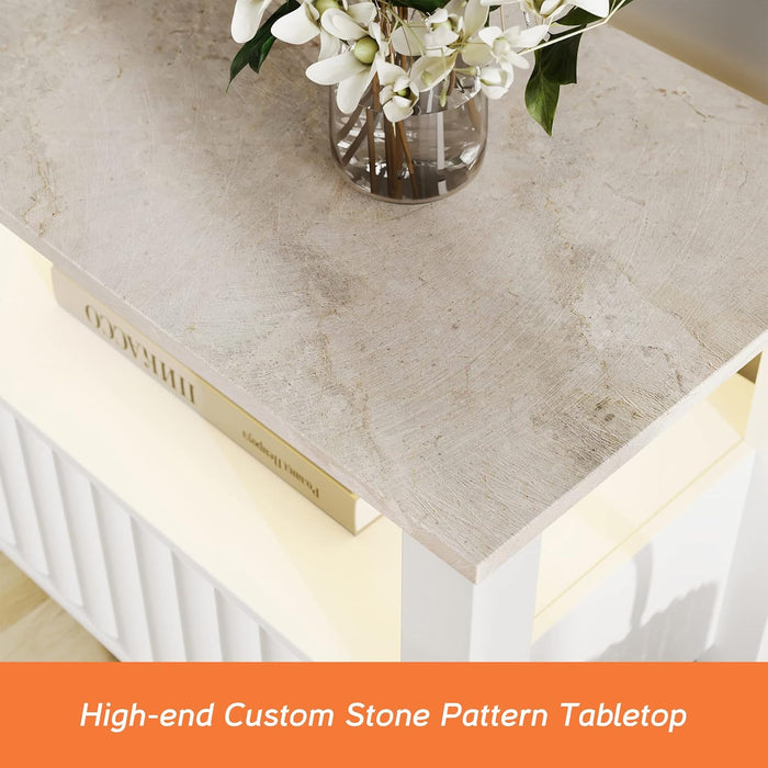 White TV Stand with Storage, Modern Console Table for 65+ Inch Tvs, LED Light Entertainment Center for Living Room, Bedroom, 70 Inch