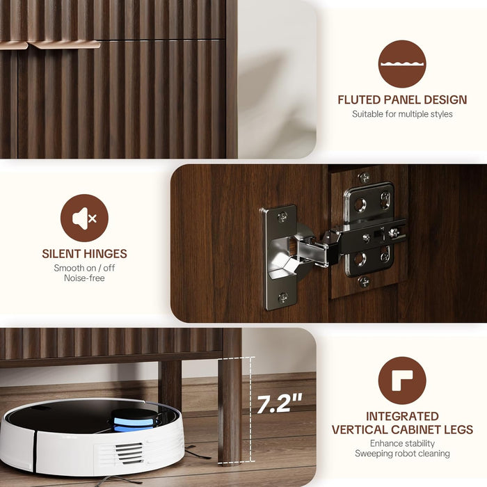 Fluted Buffet Cabinet Accent with Doors & Drawer 31" Walnut | Anti-Tipping Design, Scratch & Water-Resistant, Pre-Drilled Easy Assembly Versatile for Kitchen, Entryway & Living Room