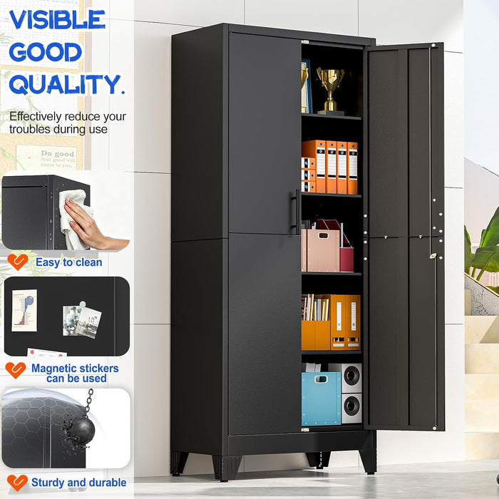 71" Tall Metal Pantry Storage Cabinet with Lock, File Cabinet Black