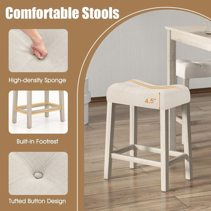 5-Piece Bar Table Set, Square Breakfast Set for 4 W/Padded Stools, Small Kitchen Table Set W/Rubber Wood Legs, Space-Saving Dining Table Set for Living Room, Kitchen, Small Space