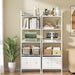 White 5 Tier Bookshelf Featuring Adjustable Drawers