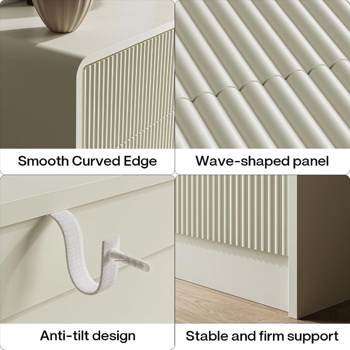 31.5" Wide Modern Curved 5 Drawer Dresser，Beige