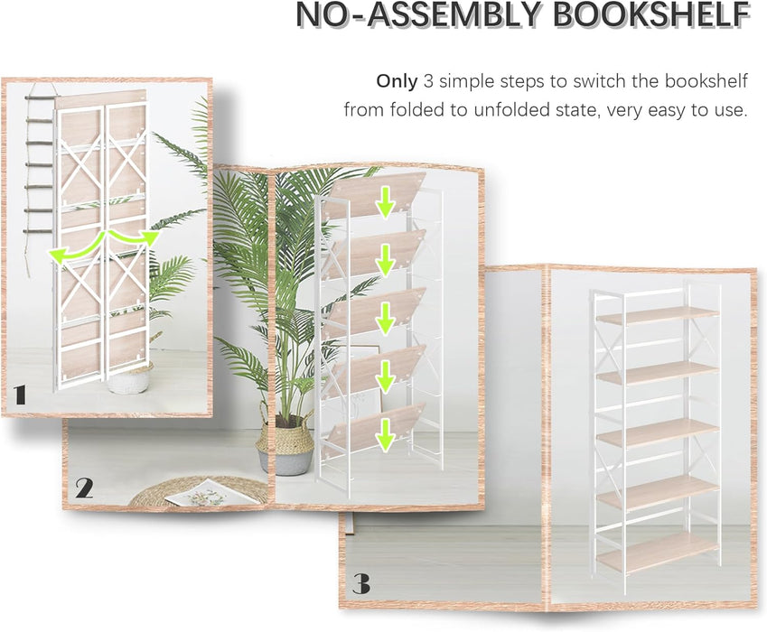 Folding Industrial Bookshelf 51 Inch Natural White