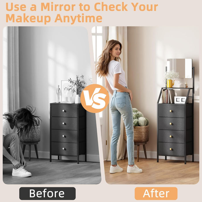 Black Dresser With Adjustable Mirror For Smallspace