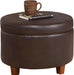 round Leatherette Storage Ottoman with Lid, Chocolate Brown Large